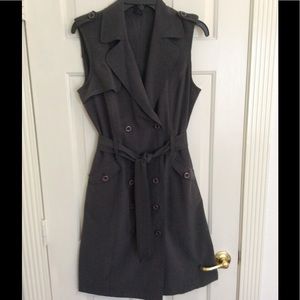 Charcoal Trench Coat-Style Sleeveless Dress